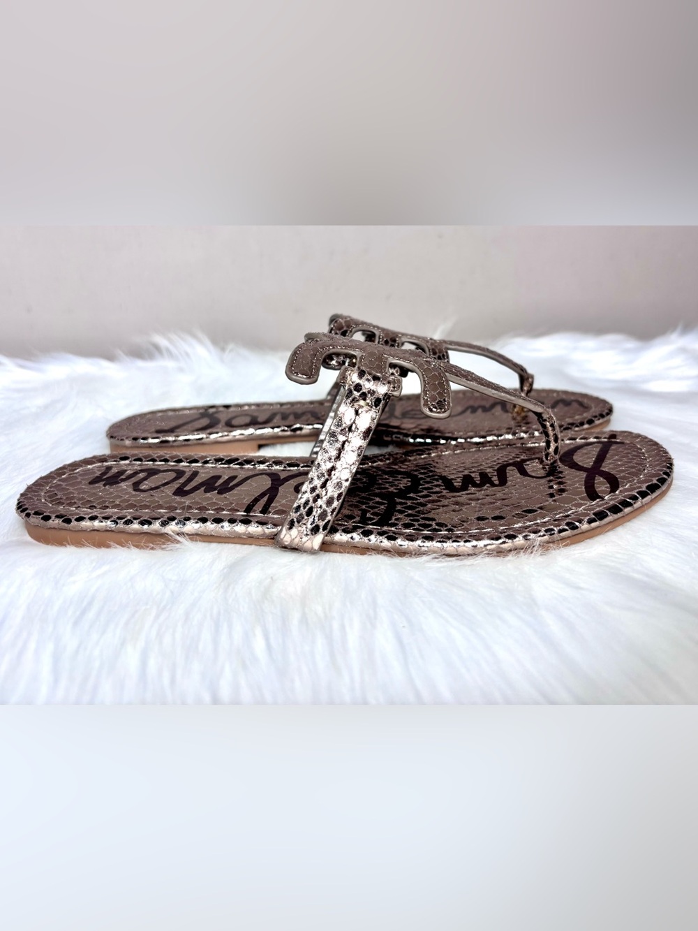 SAM EDELMAN Metallic Snake-Embossed Sandals - Picture 3 of 11